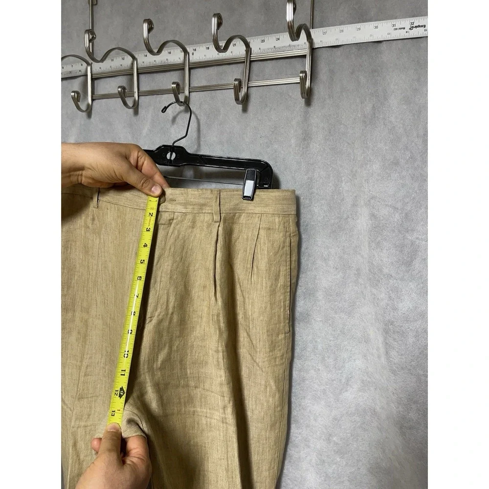 Nautica Pants Men 34X30 Beige Herringbone Rigger Straight Linen Coastal Academia